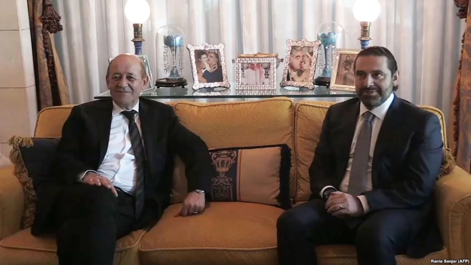 French Foreign Minister Jean-Yves Le Drian (left) meets with outgoing Lebanese Prime Minister Saad Hariri at the latter's residence in the Saudi capital, Riyadh, on November 16. AFP