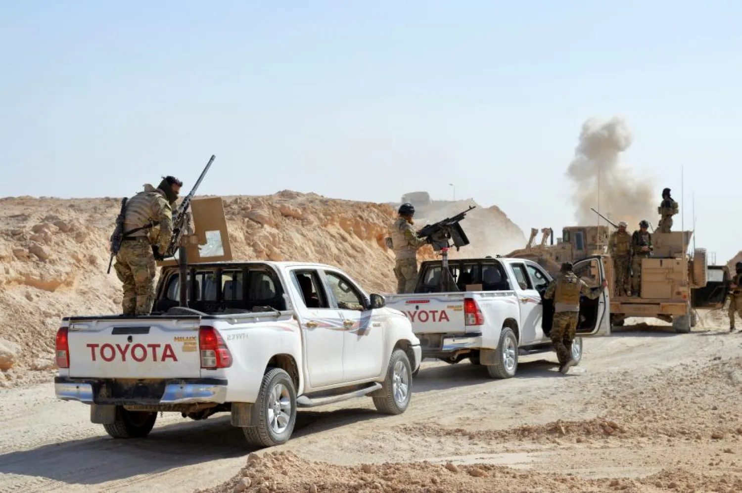 Iraqi forces vehicles are seen after they captured Rawa, the last remaining town under ISIS control, Iraq November 17, 2017. REUTERS/Stringer
