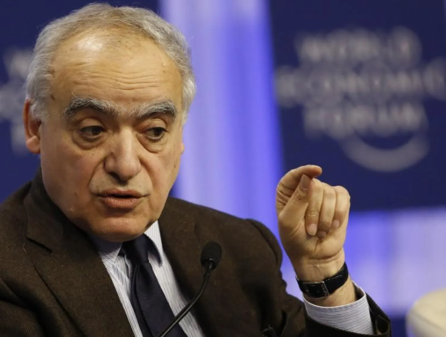 UN envoy to Libya Ghassan Salemeh attends a session at the annual meeting of the World Economic Forum. (Reuters)
