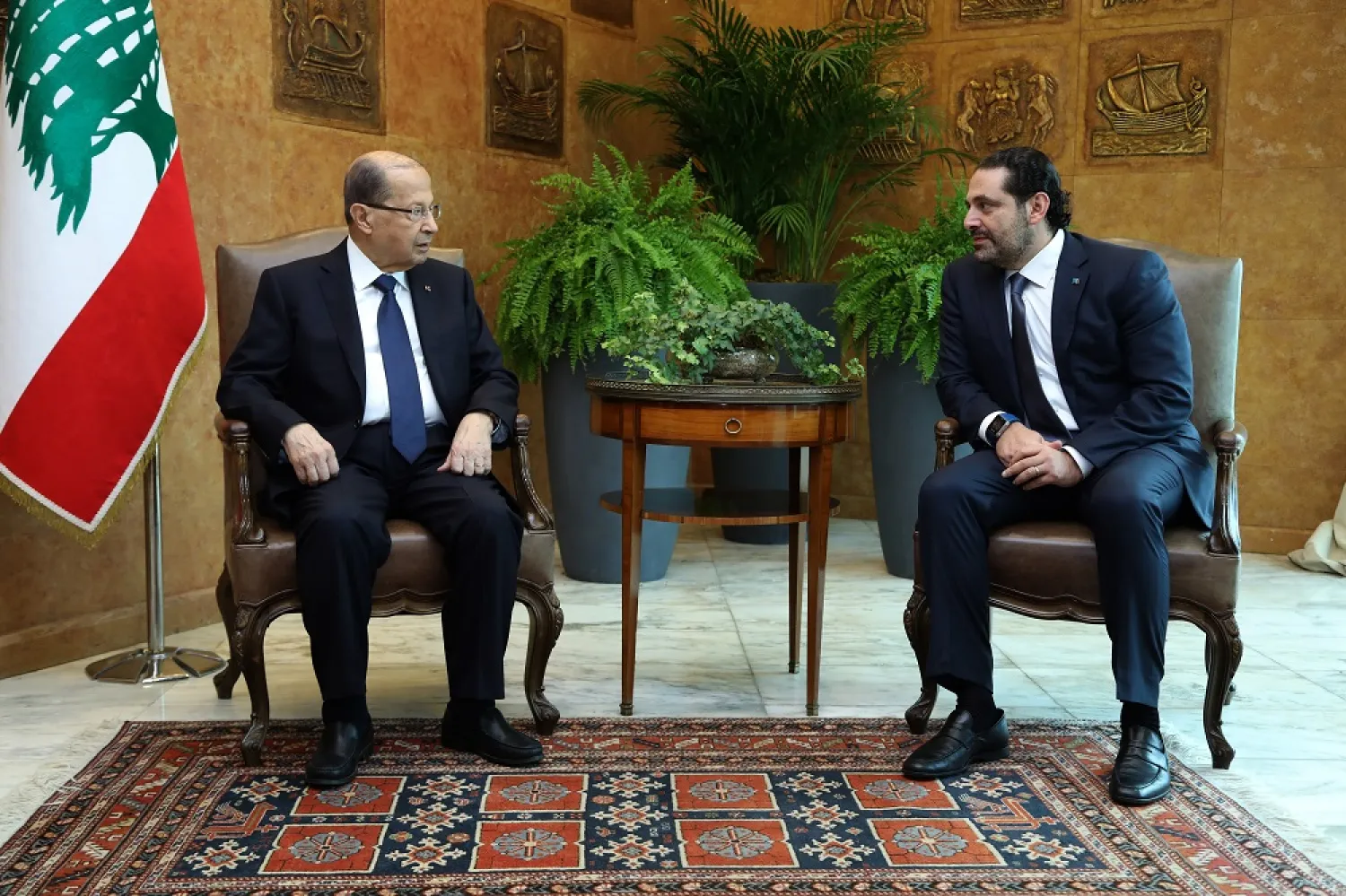 Lebanese Prime Minister Saad Hariri meets President Michel Aoun at the Baabda Palace. (Dalati & Nohra)