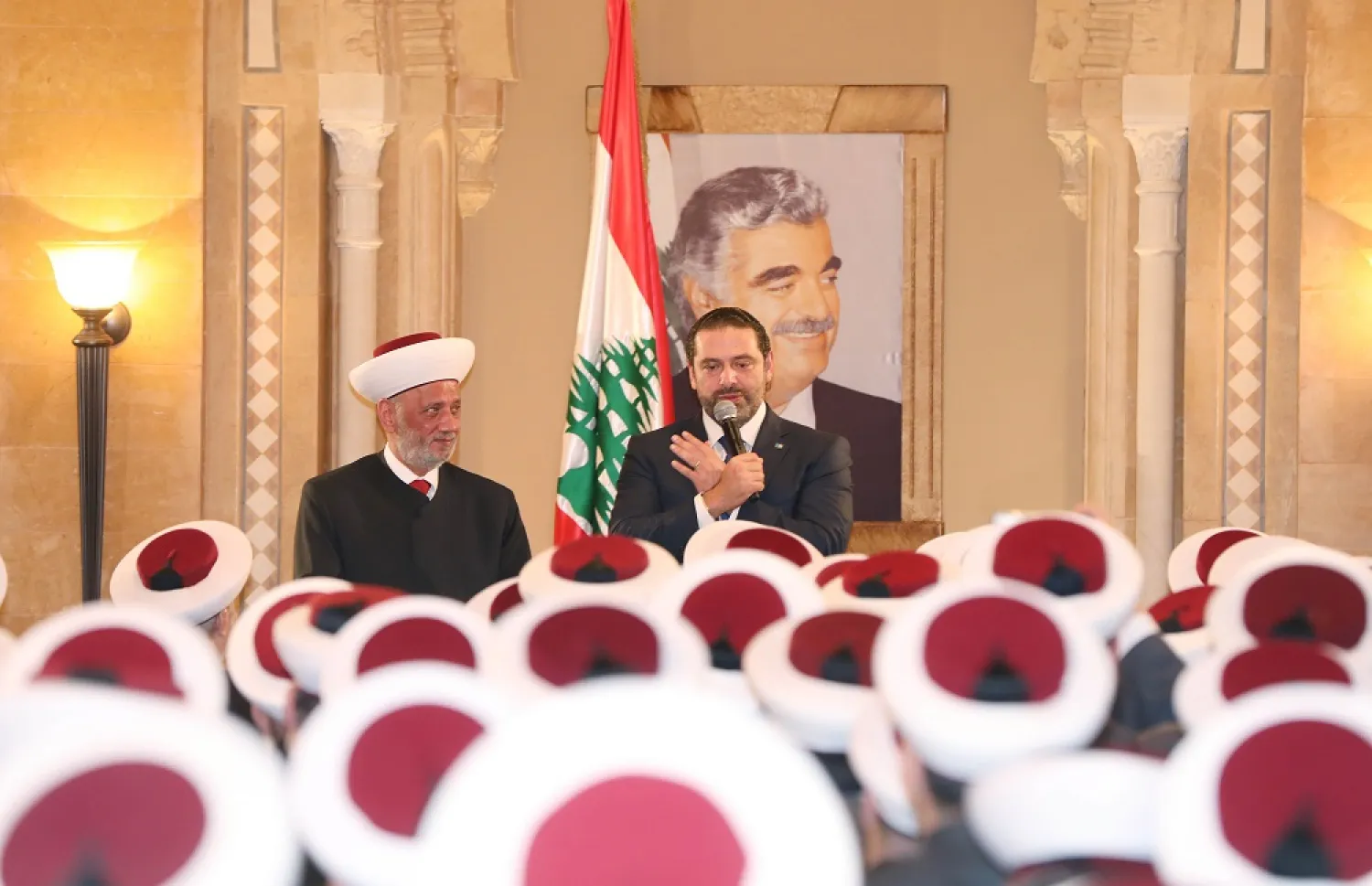 Lebanese Prime Minister Saad Hariri meets Grand Mufti Sheikh Abdul Latif Daryan at the head of a clerical delegation at the Center House in Beirut. (Dalati & Nohra)