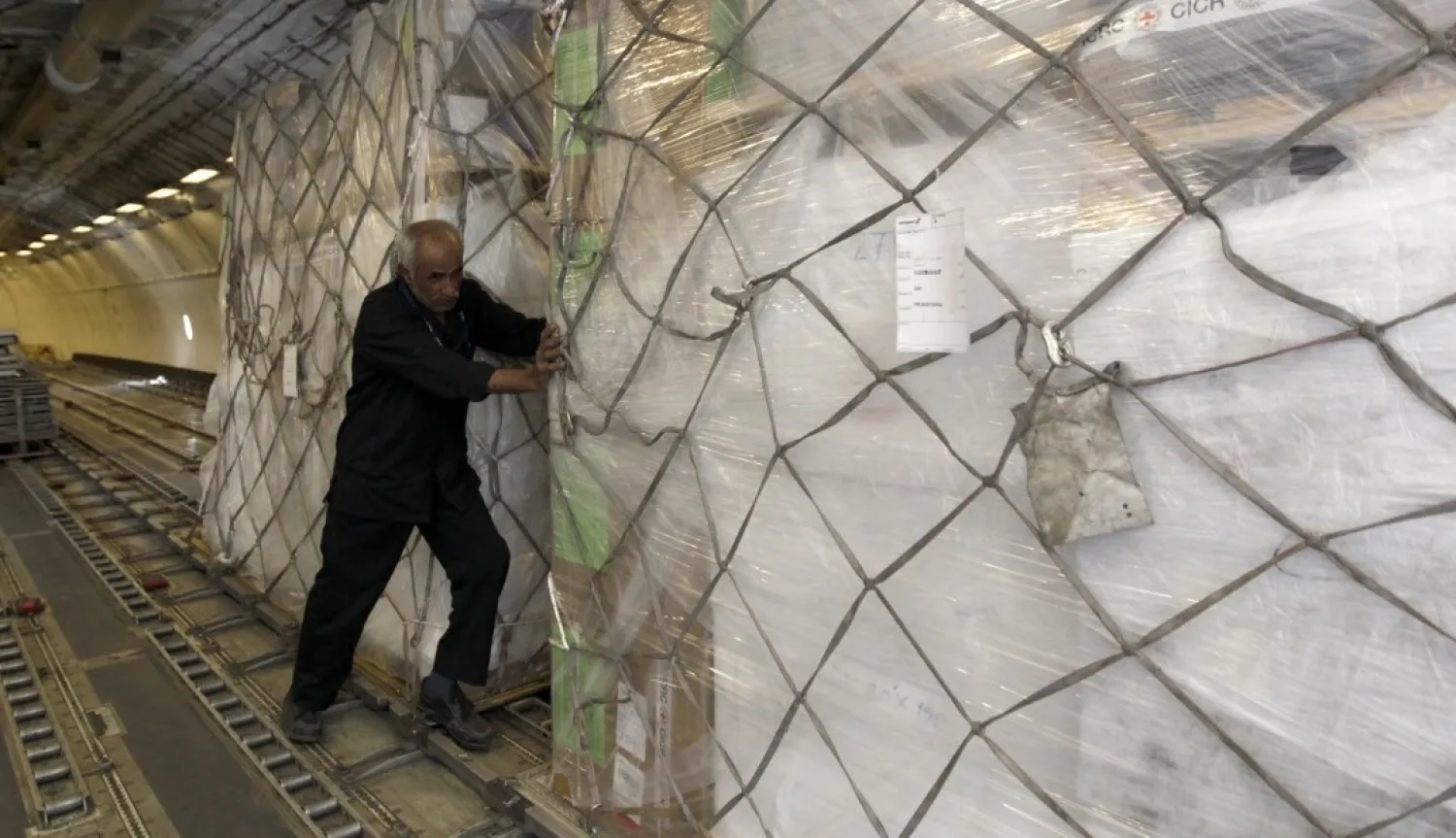 The first aid plane in three weeks landed in the Yemeni capital Sana’a. (AFP)