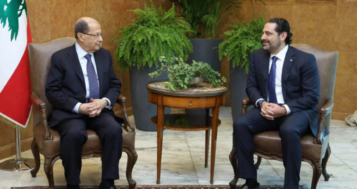 الحريري خلال لقائه عون في بعبدا أمس (أ.ف.ب)