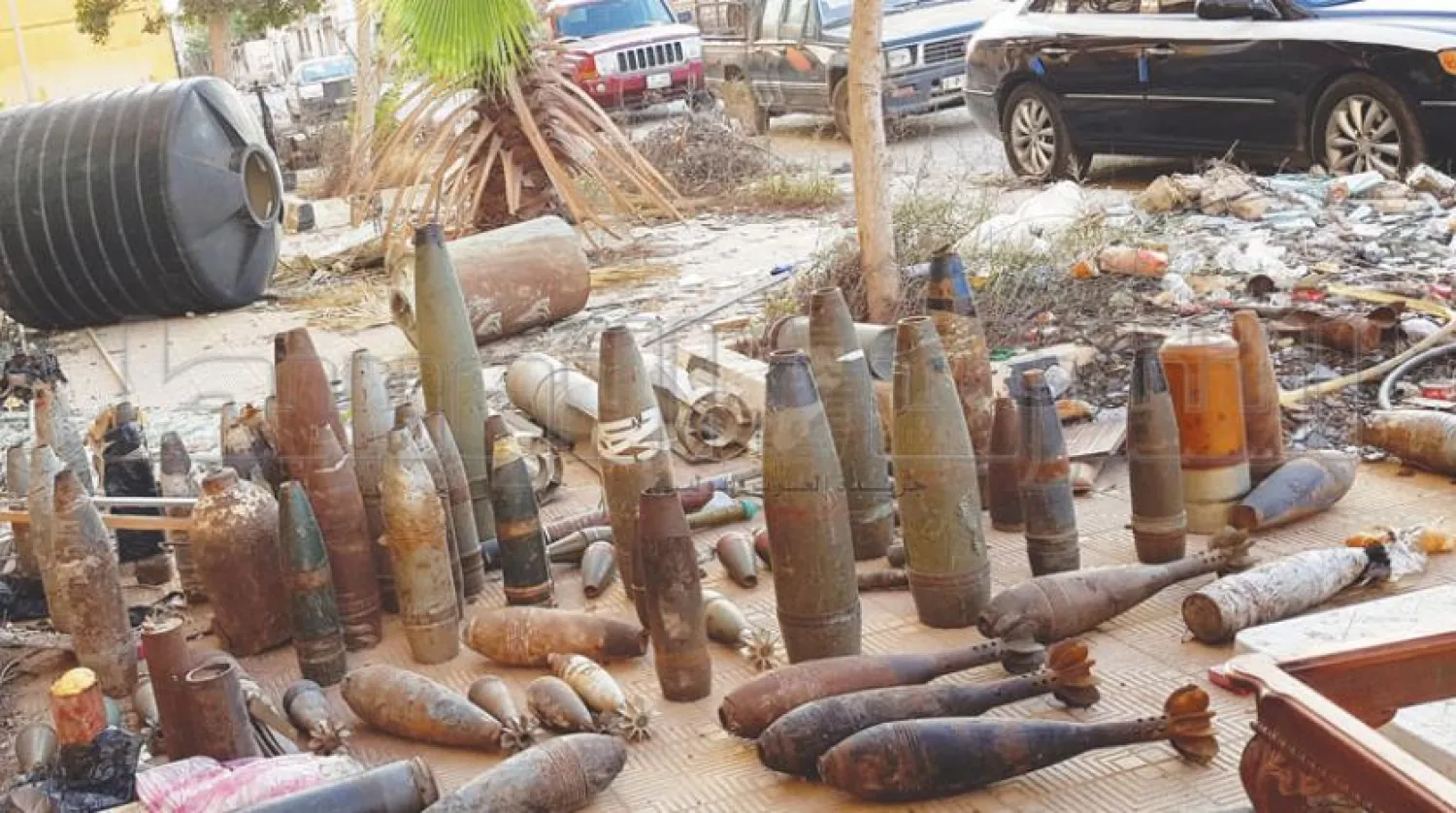 Landmines gathered by Libyan army forces. (Asharq Al-Awsat)