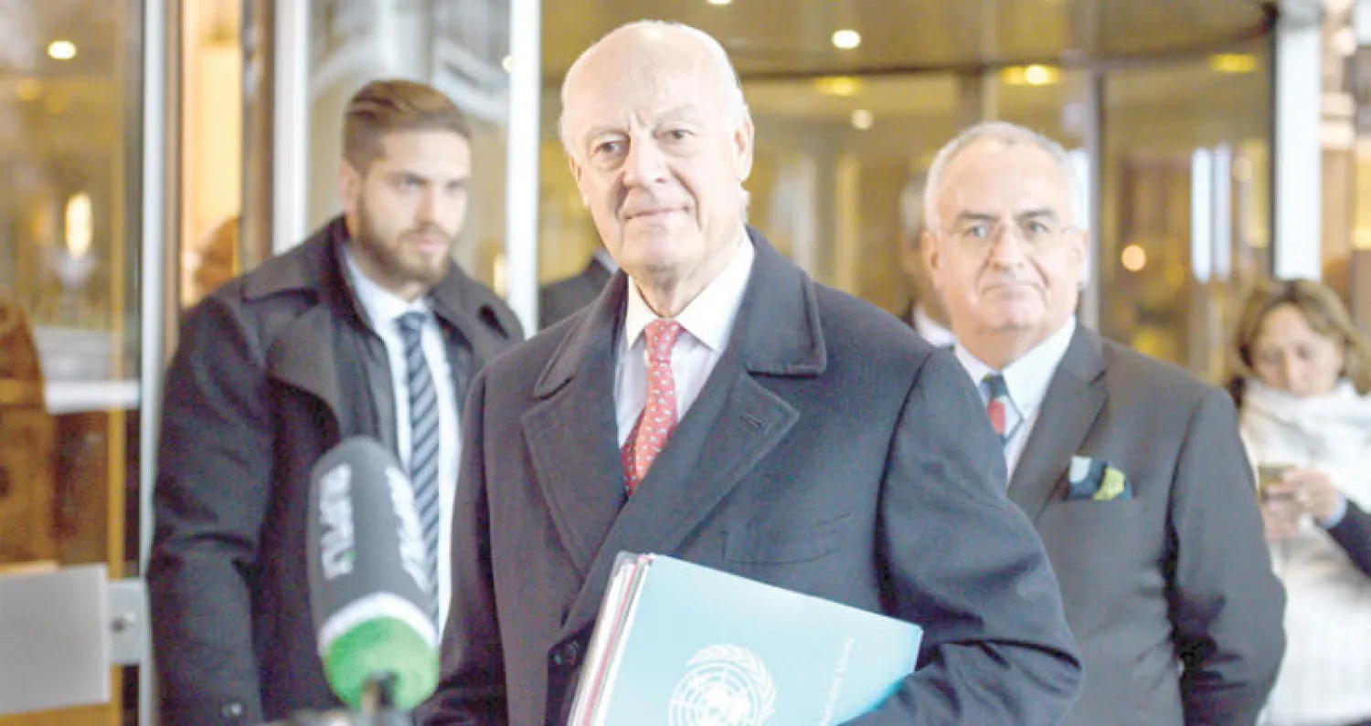 دي ميستورا في مقر الأمم المتحدة في جنيف أمس (أ.ف.ب)