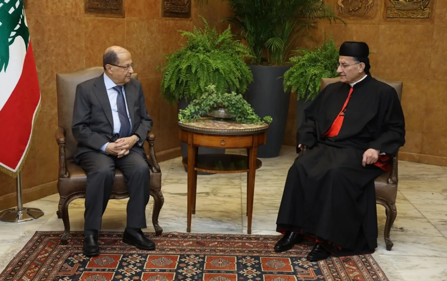 Lebanese President Michel Aoun meets Maronite Patriarch Beshara al-Rahi at the Baabda presidential palace. (NNA)