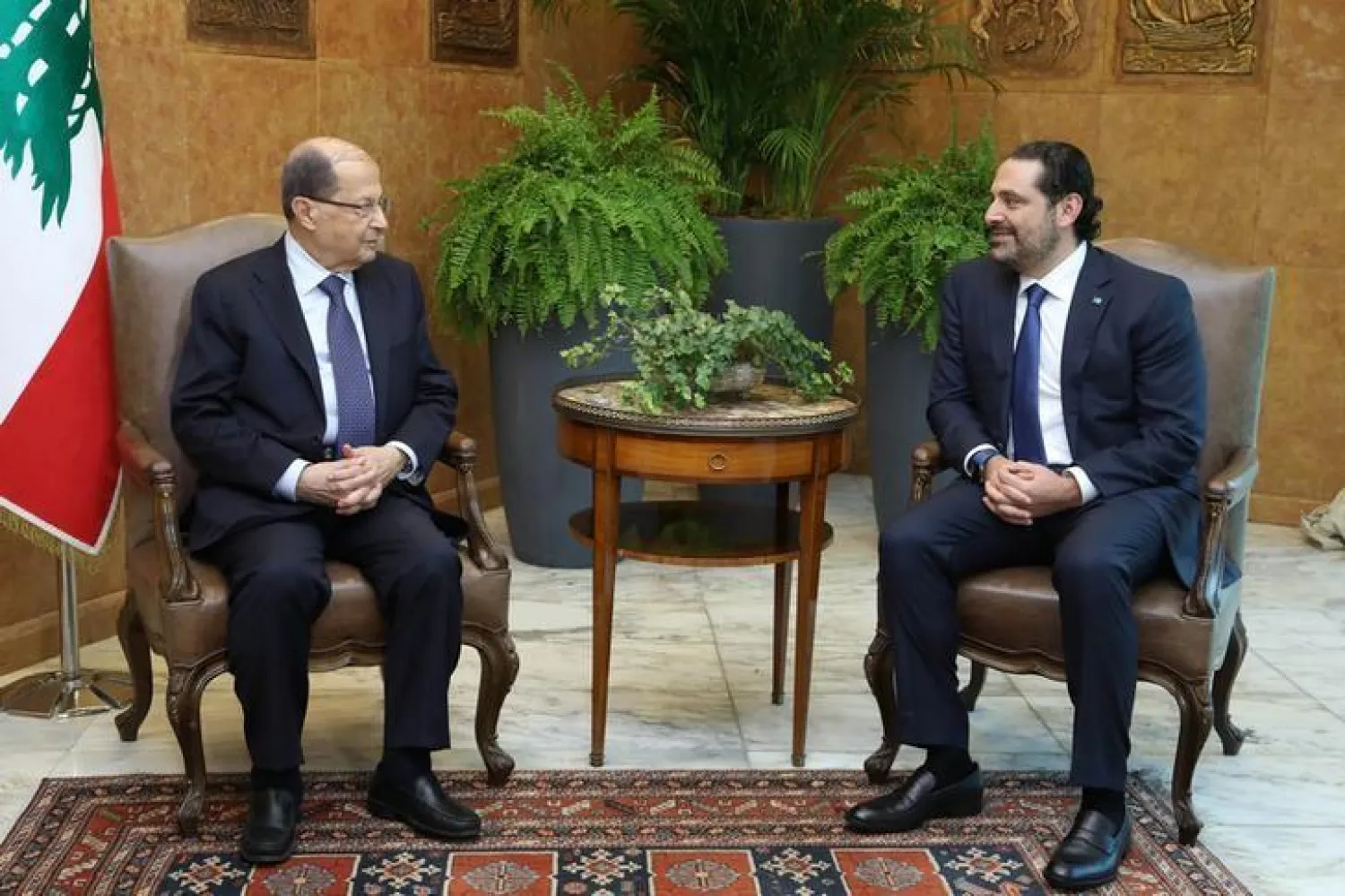 Lebanese President Michel Aoun meets with Prime Minister Saad al-Hariri at the presidential palace in Baabda, Lebanon November 27, 2017. Dalati Nohra/Handout via REUTERS
