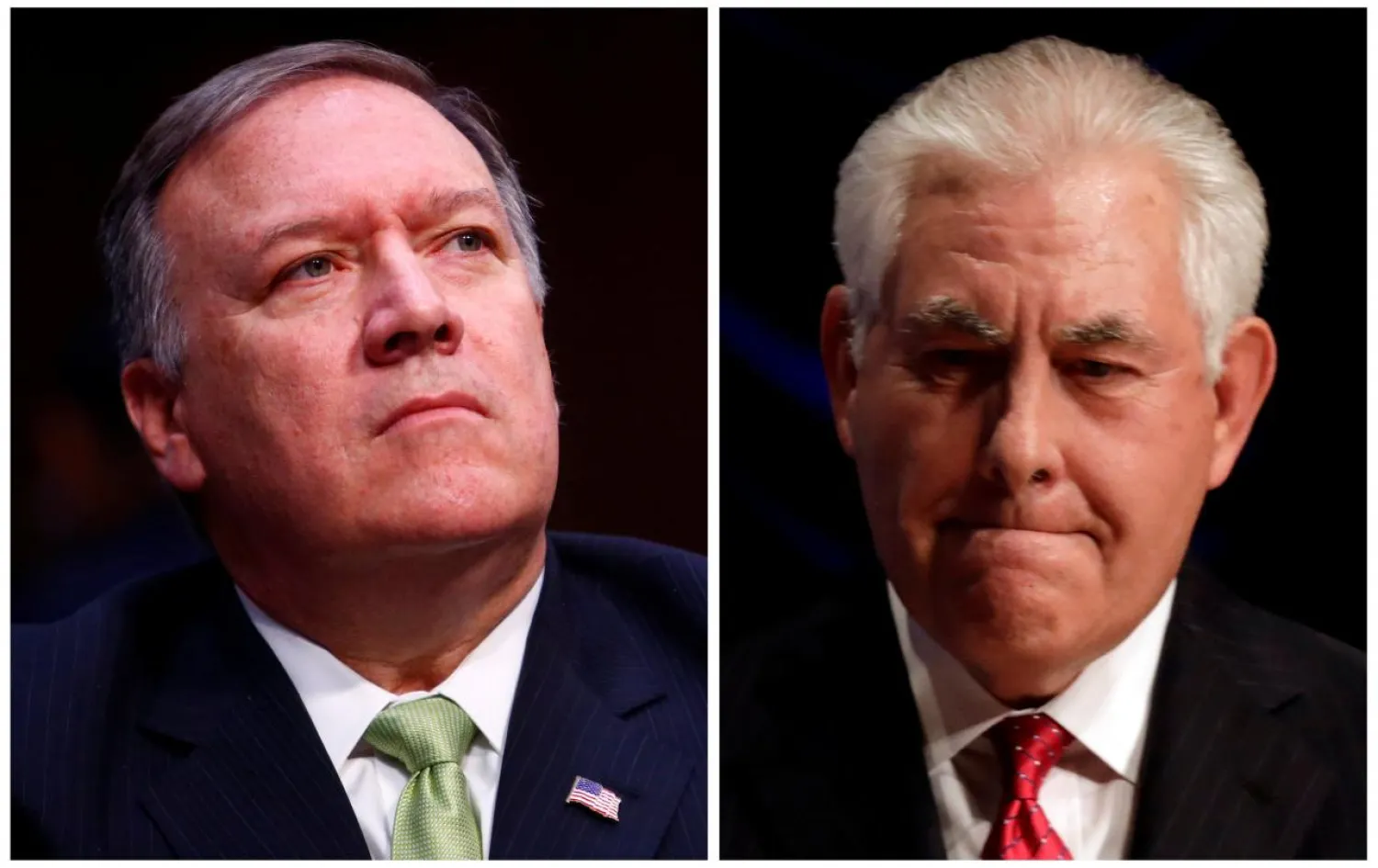 A combination photo of Central Intelligence Agency Director Mike Pompeo (L) on May 11, 2017 and U.S. Secretary of State Rex Tillerson in Washington, US, November 28, 2017. REUTERS/Eric Thayer/Yuri Gripas/File Photos