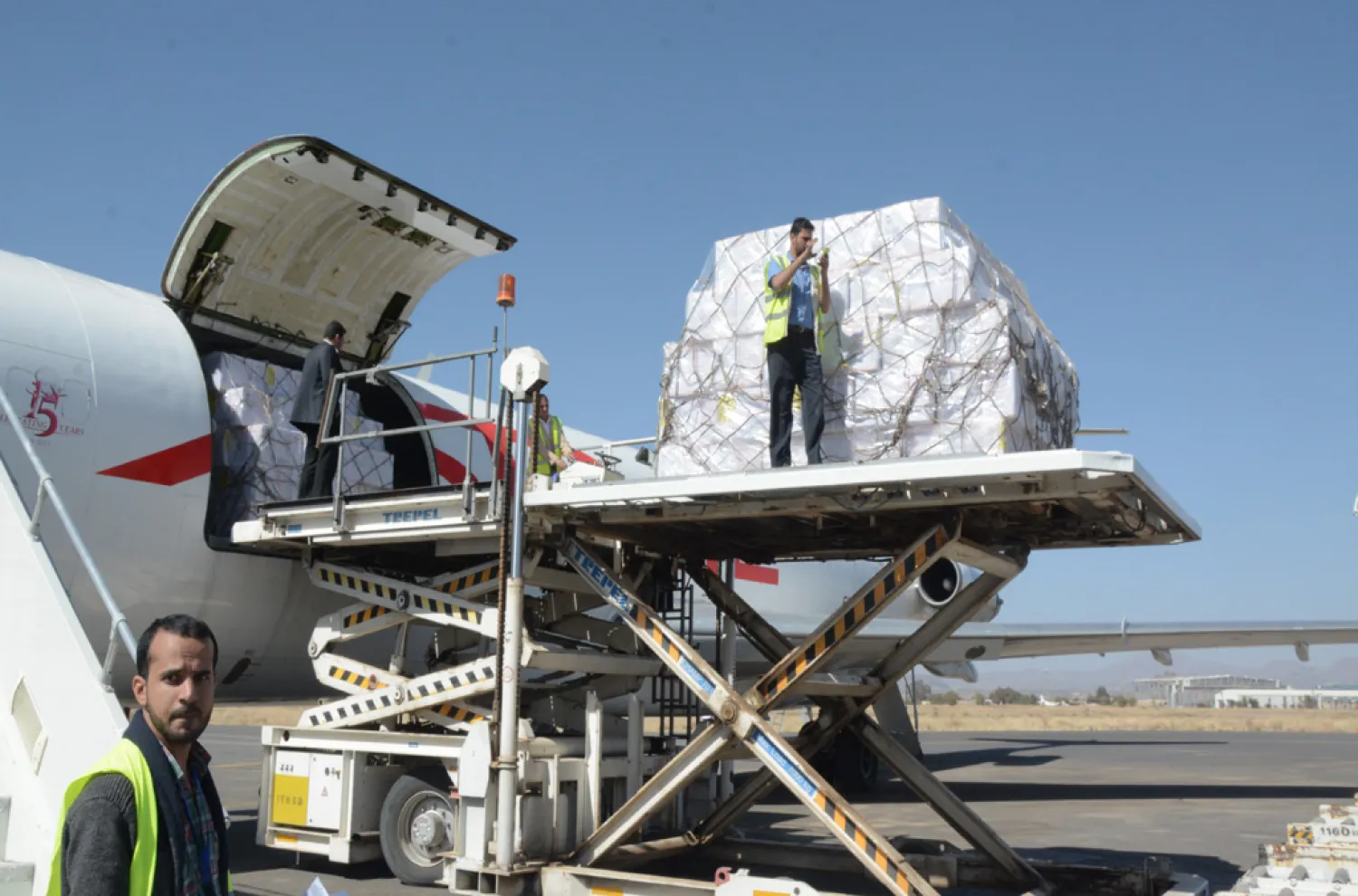 On 25 November 2017, a shipment of vaccines is delivered to the Sana’a International airport to protect Yemeni children from diseases such as diphtheria and tetanus. Photo: UNICEF/Madhok

