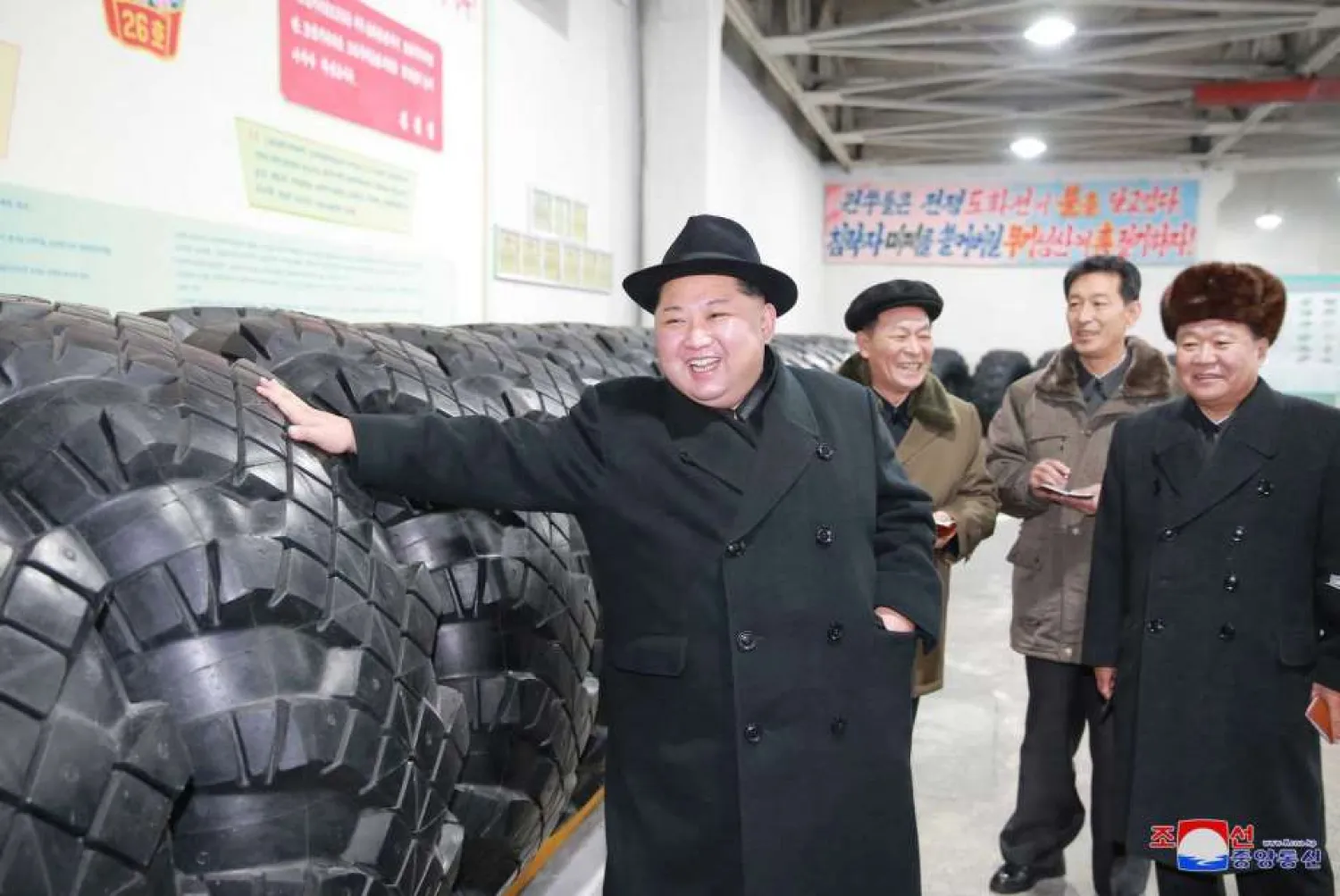 North Korea's leader Kim Jong-un inspects tires at a factory in this photo released by North Korea's Korean Central News Agency (KCNA) in Pyongyang December 3, 2017. (Reuters)