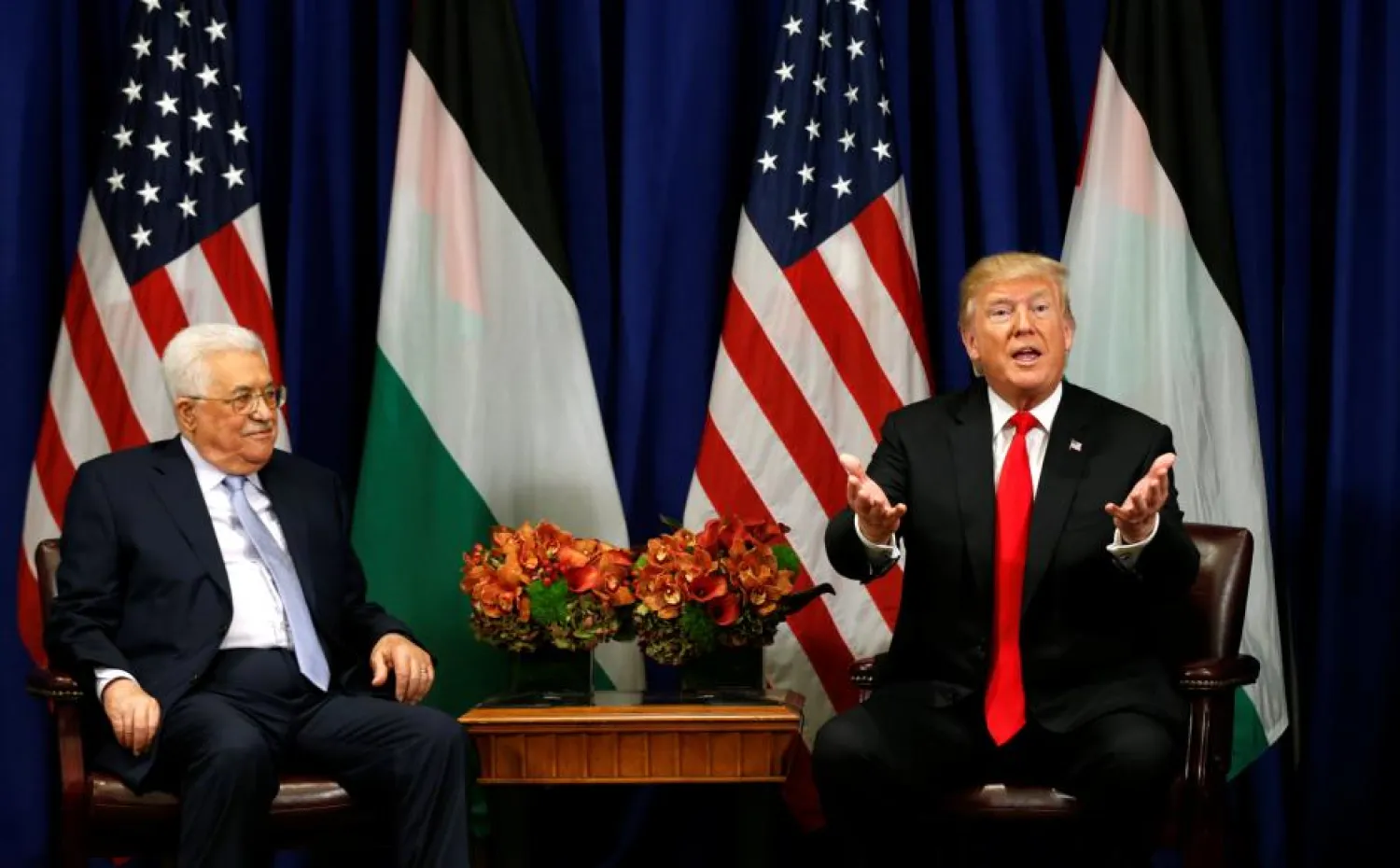 US President Donald Trump meets with Palestinian President Mahmoud Abbas during the UN General Assembly in New York, US, September 20, 2017. (Reuters)