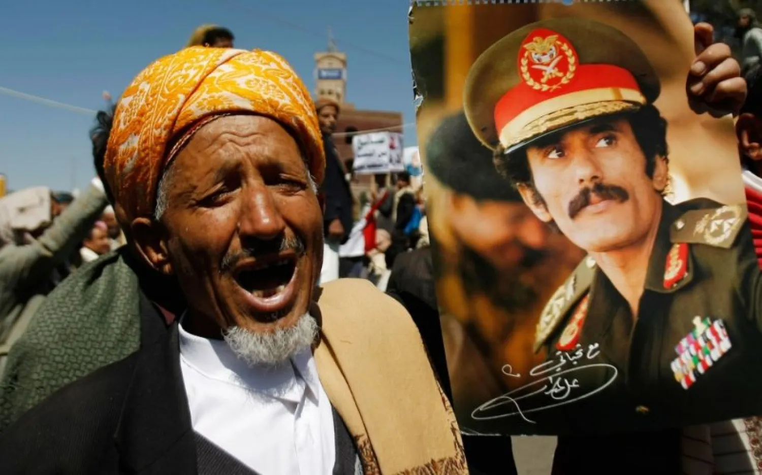 A supporter of slain former Yemeni President Ali Abdullah Saleh in Sana’a. (AP)