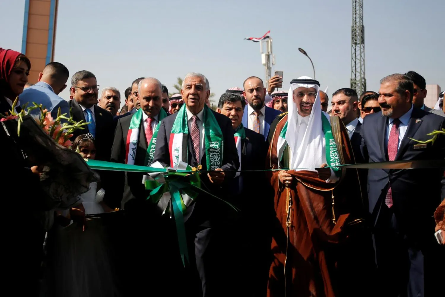 The Iraqi and the Saudi oil ministers Jabar al-Luaibi and Khalid al-Falih open the Baghdad International Exhibition, in Baghdad, Iraq October 21, 2017. REUTERS/Khalid al-Mousily
