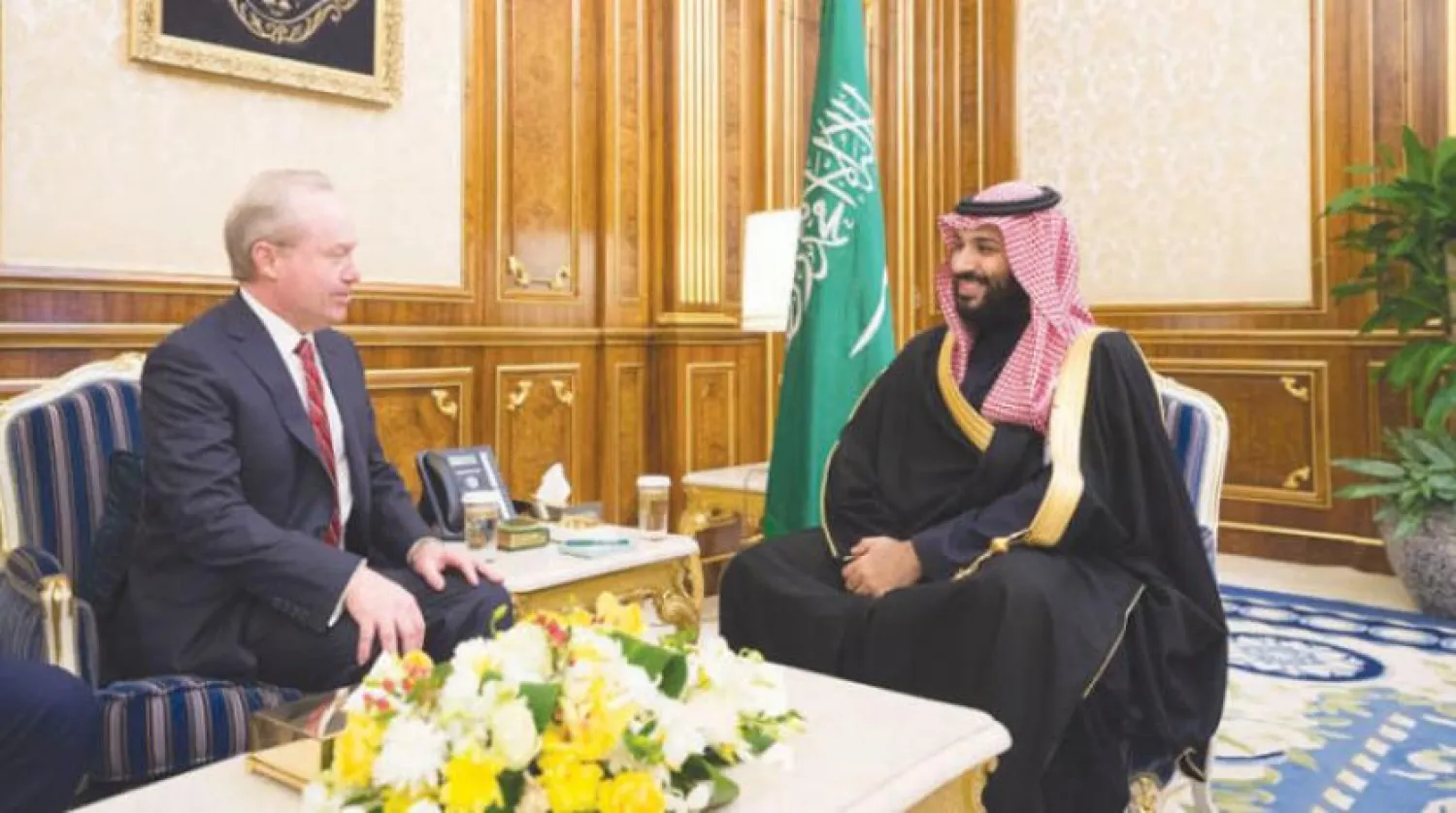 Saudi Crown Prince meets with Chairman of the Board of Directors and CEO of Raytheon International Company. SPA photo