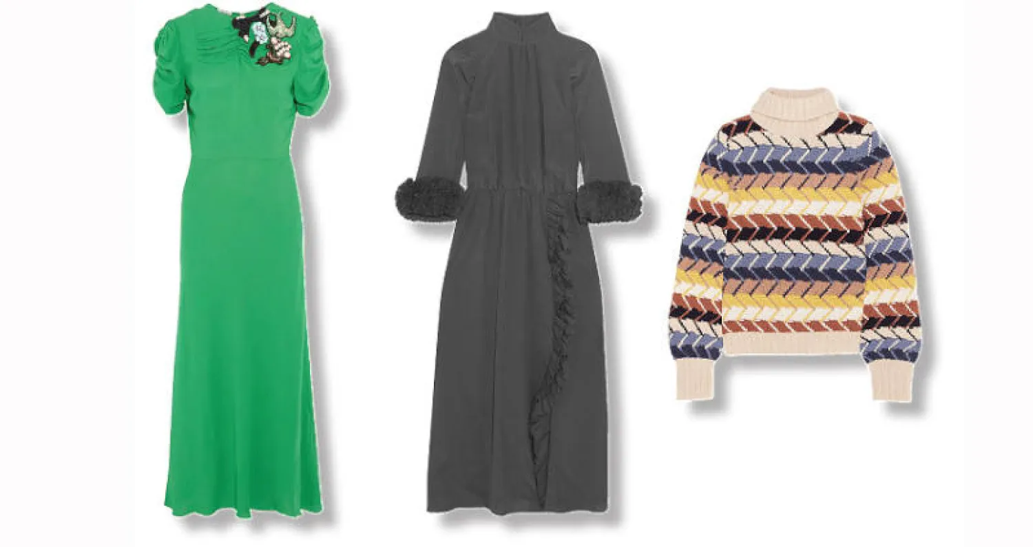 كنزة من «كلوي» - فستان كلاسيكي من «برادا» - فستان  من «ميوميو»