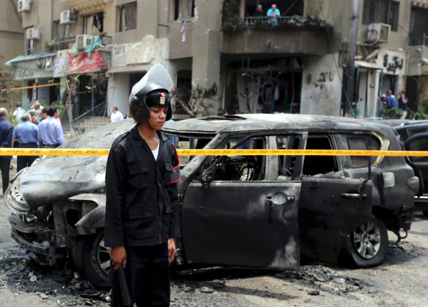 Policeman near a car-bomb attack in the Heliopolis district in Egypt. Reuters