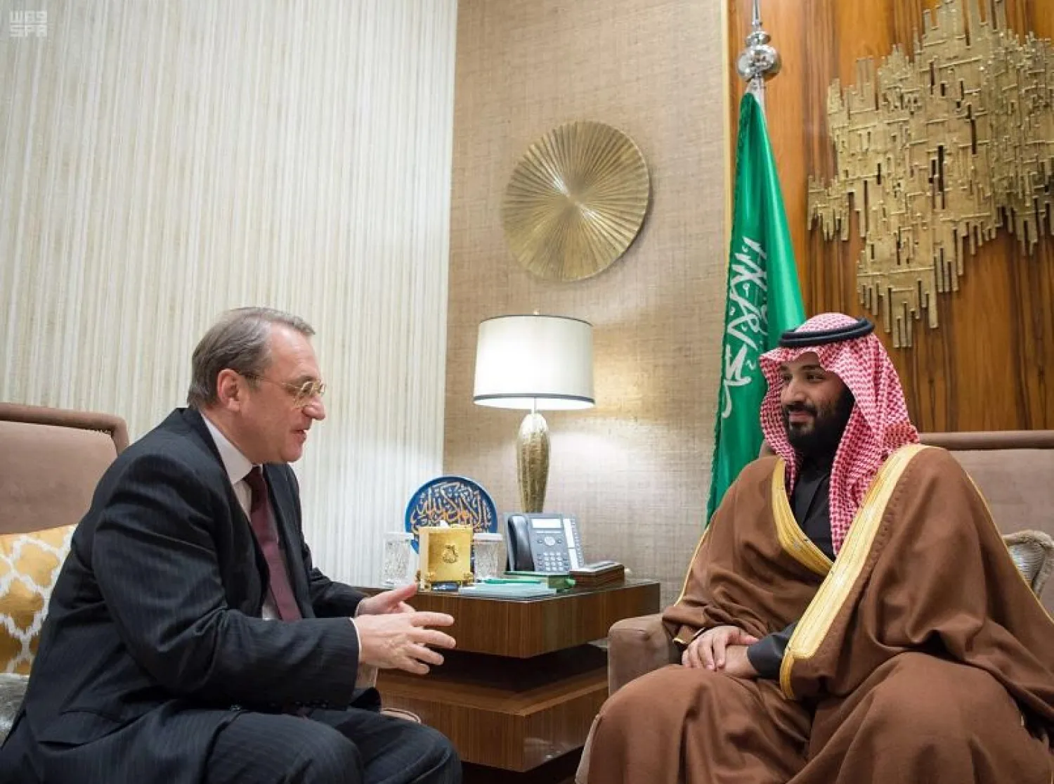 Crown Prince discusses bilateral relations, developments in the region with Russian President's envoy. SPA photo