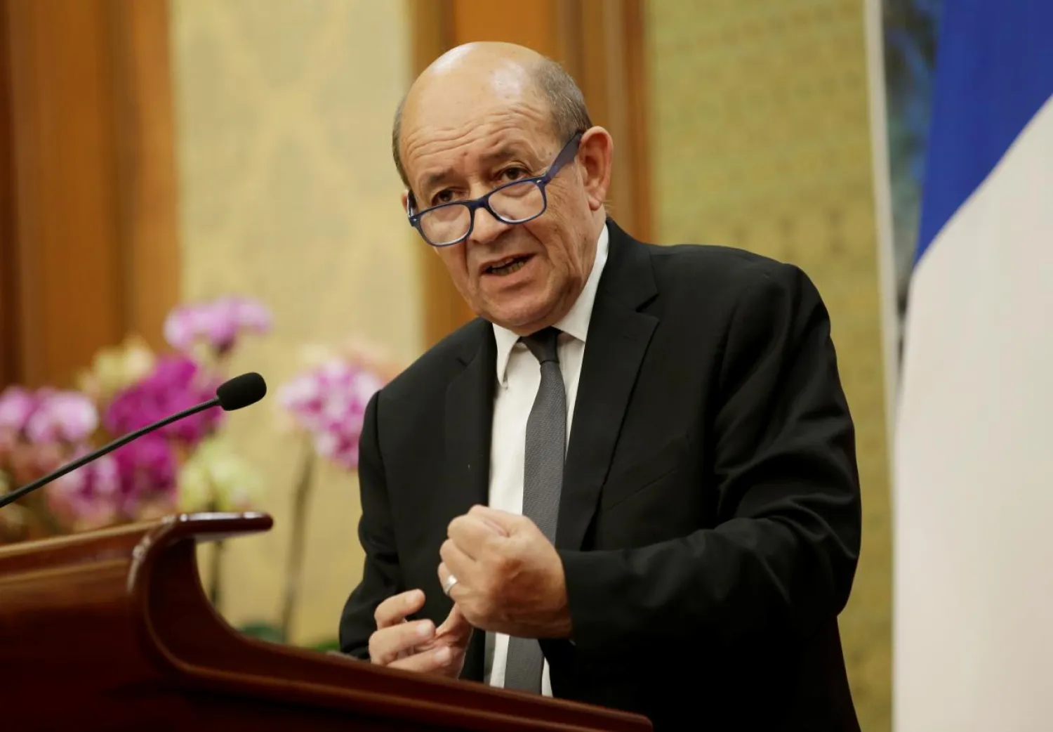 French Foreign Minister Jean-Yves Le Drian attends a joint news conference with China's Foreign Minister Wang Yi (not pictured) at Diaoyutai State Guesthouse in Beijing, China November 24, 2017. REUTERS/Jason Lee/File Photo