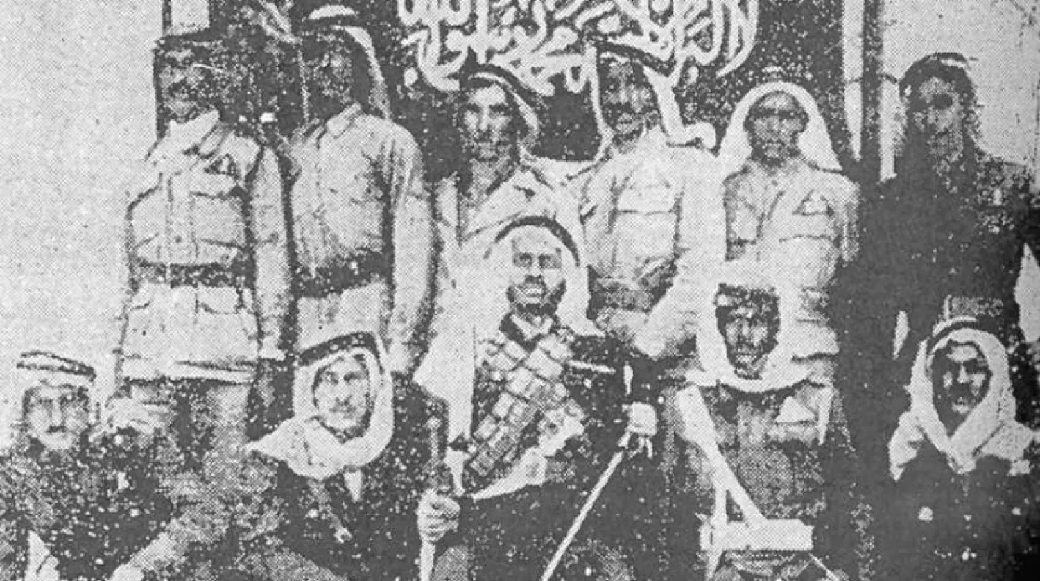 Marrek standing at the center of the Saudi regiment fighting in the 1948 war within the Arab Salvation Army, Asharq Al-Awsat