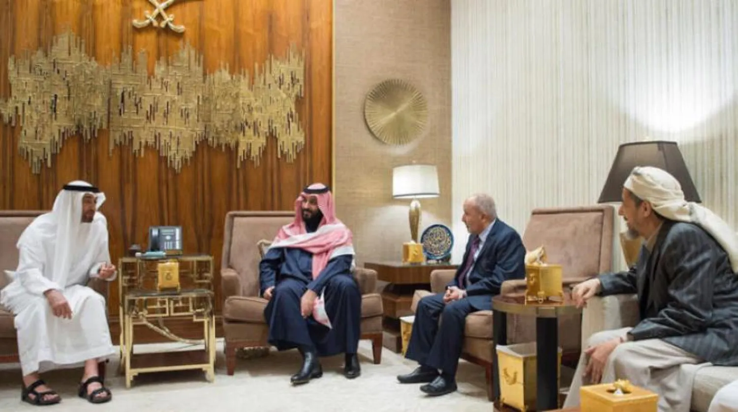 Saudi Crown Prince Mohammed Bin Salman and Abu Dhabi Crown Prince Sheikh Mohammed Bin Zayed Al-Nahyan met in Riyadh, Saudi Arabia, on Wednesday (SPA)