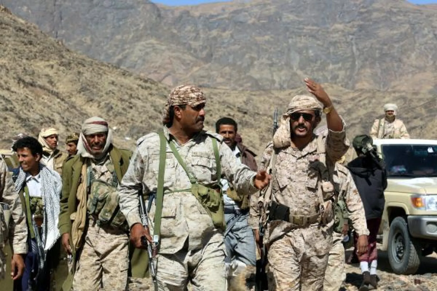 جانب من القوات العسكرية الحكومية في بيحان التابعة لمحافظة شبوة (إ.ب.أ)