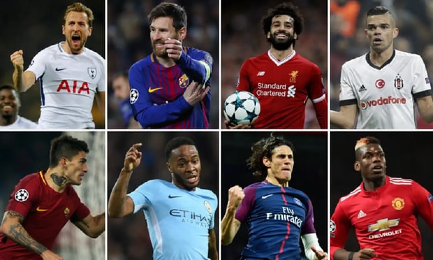  Clockwise from top left: Harry Kane, Lionel Messi, Mohamed Salah, Besiktas defender Pepe, Paul Pogba, Edinson Cavani, Raheem Sterling and Roma’s Diego Perotti are all through to the last 16. Composite: Reuters/Action Plus/Getty Images/Icon/AFP/Rex/Shutterstock
