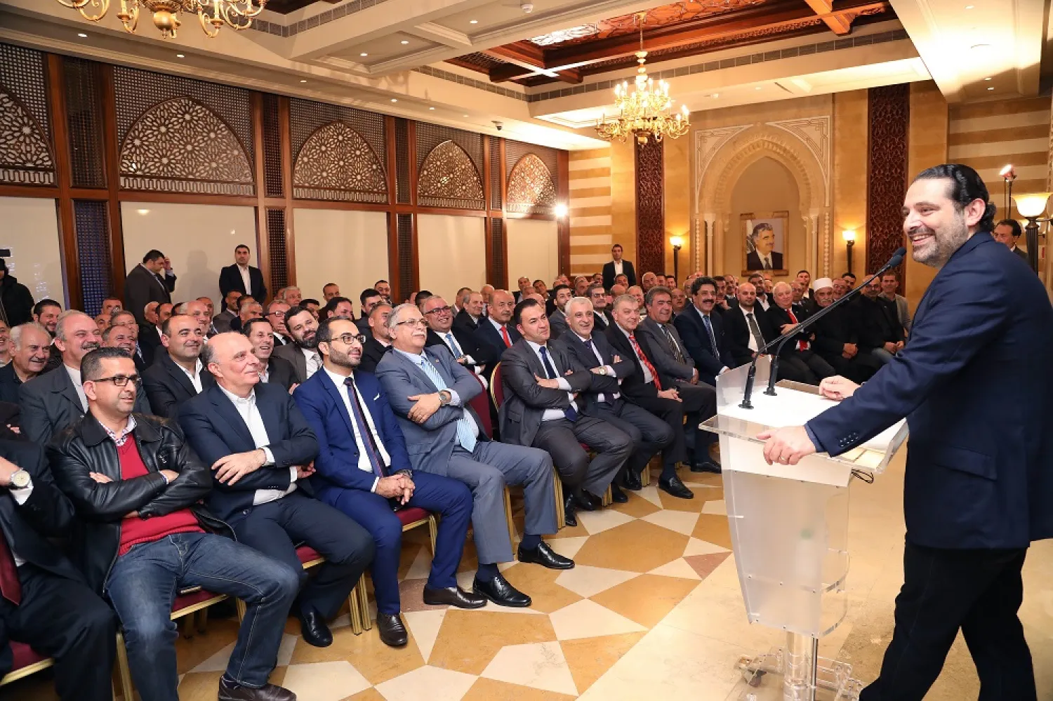 Lebanese Prime Minister Saad Hariri meets a delegation of mayors in Beirut. (Dalati & Nohra)