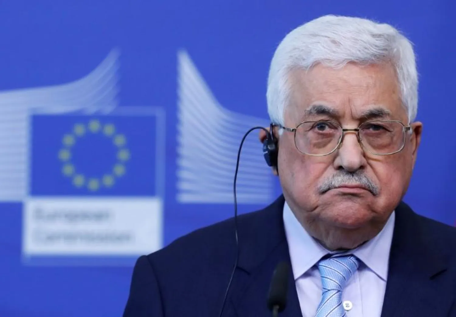 Palestinian President Mahmoud Abbas (L) holds a news conference after a meeting with European Union Foreign Policy Chief Federica Mogherini in Brussels, Belgium, March 27, 2017. REUTERS/Yves Herman 