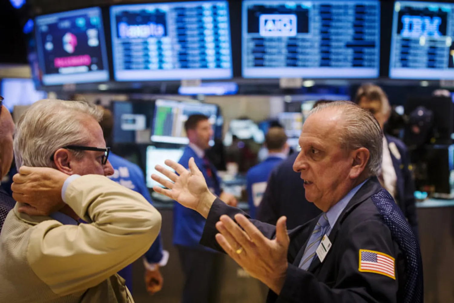 Men trading in the US stock market. (Reuters)