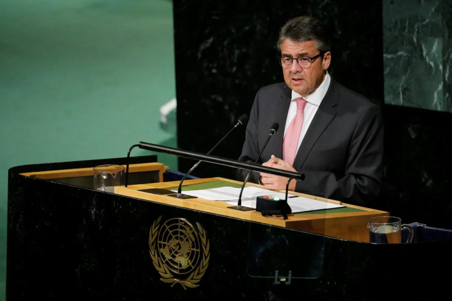  German Vice Chancellor Sigmar Gabriel addresses the 72nd United Nations General Assembly at UN headquarters in New York, U.S., September 21, 2017. REUTERS/Eduardo Munoz