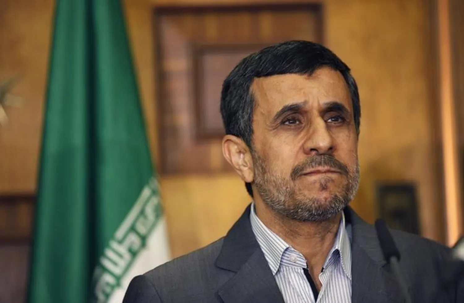 Mahmoud Ahmadinejad meets with Iraq's Vice President Khudair al-Khuzaie (not seen) during his visit in Baghdad July 18, 2013. REUTERS/Hadi Mizban/Pool

