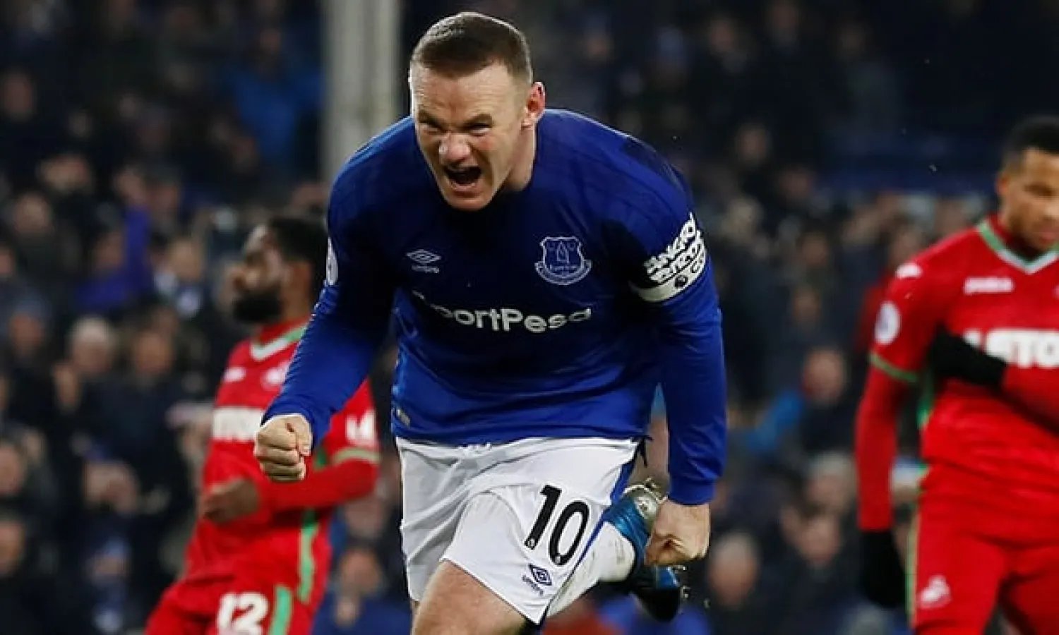  Wayne Rooney’s Premier League goal tally has been bettered only by Mohamed Salah, Harry Kane and Raheem Sterling this season. Photograph: Jason Cairnduff/Action Images via Reuters
