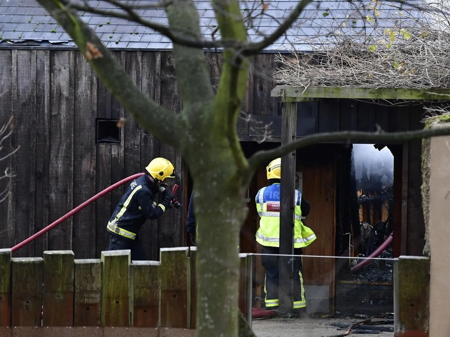 Firefighters at the London Zoo. (AP)
