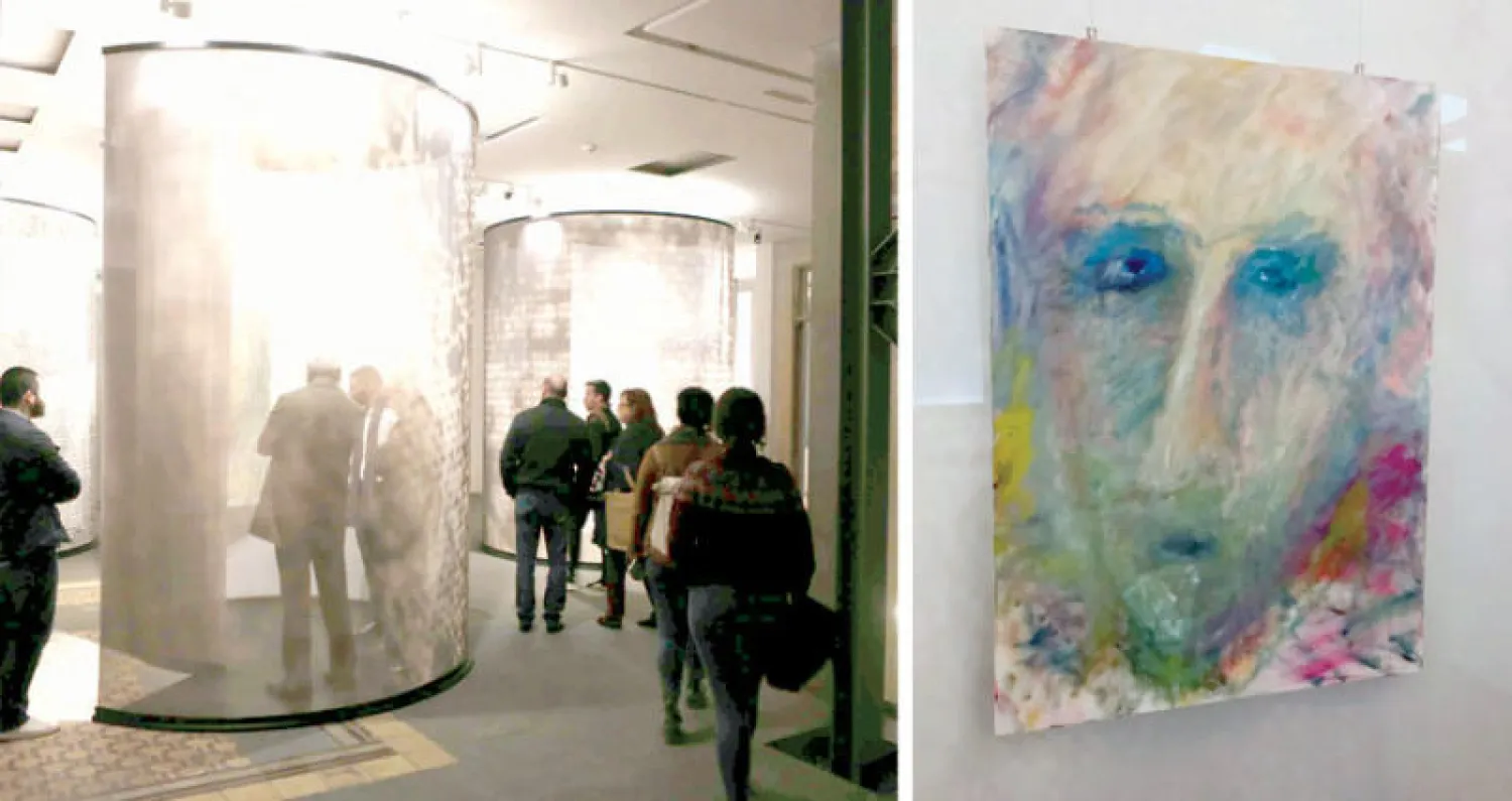 إحدى لوحات عفاف زريق التي يتضمنها معرض «أضواء مراوغة»  -  9 تركيبات أسطوانية الشكل لرامي صعب تحتضن أعمال المعرض