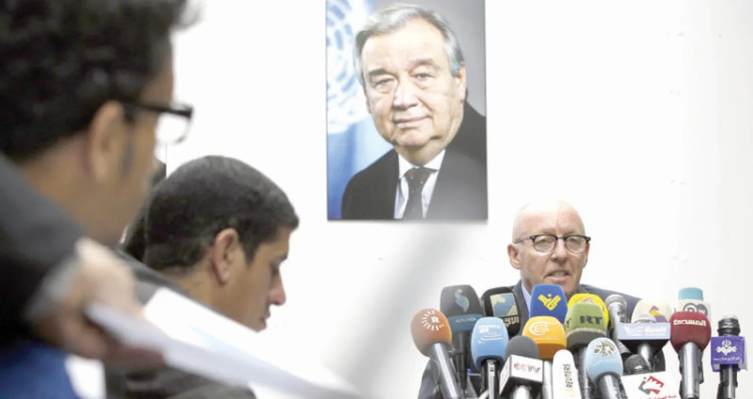 ماكغولدريك لدى تحدثه في مؤتمر صحافي بصنعاء قبل أسبوعين (إ.ب.أ)