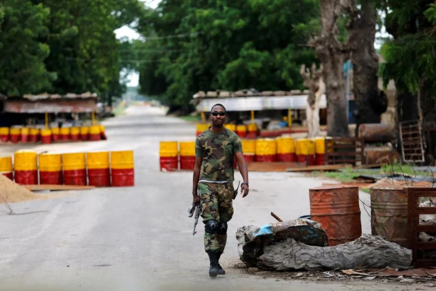 A soldier walks past a checkpoint in Bama, Borno State, Nigeria. (Reuters)