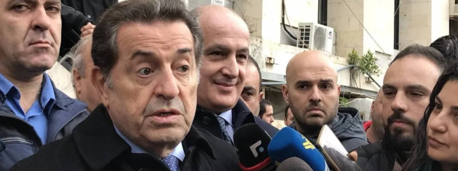 MP Boutros Harb, Marcel Ghanem’s lawyer, addresses reporters at the end of a court hearing on Thursday (NNA)
