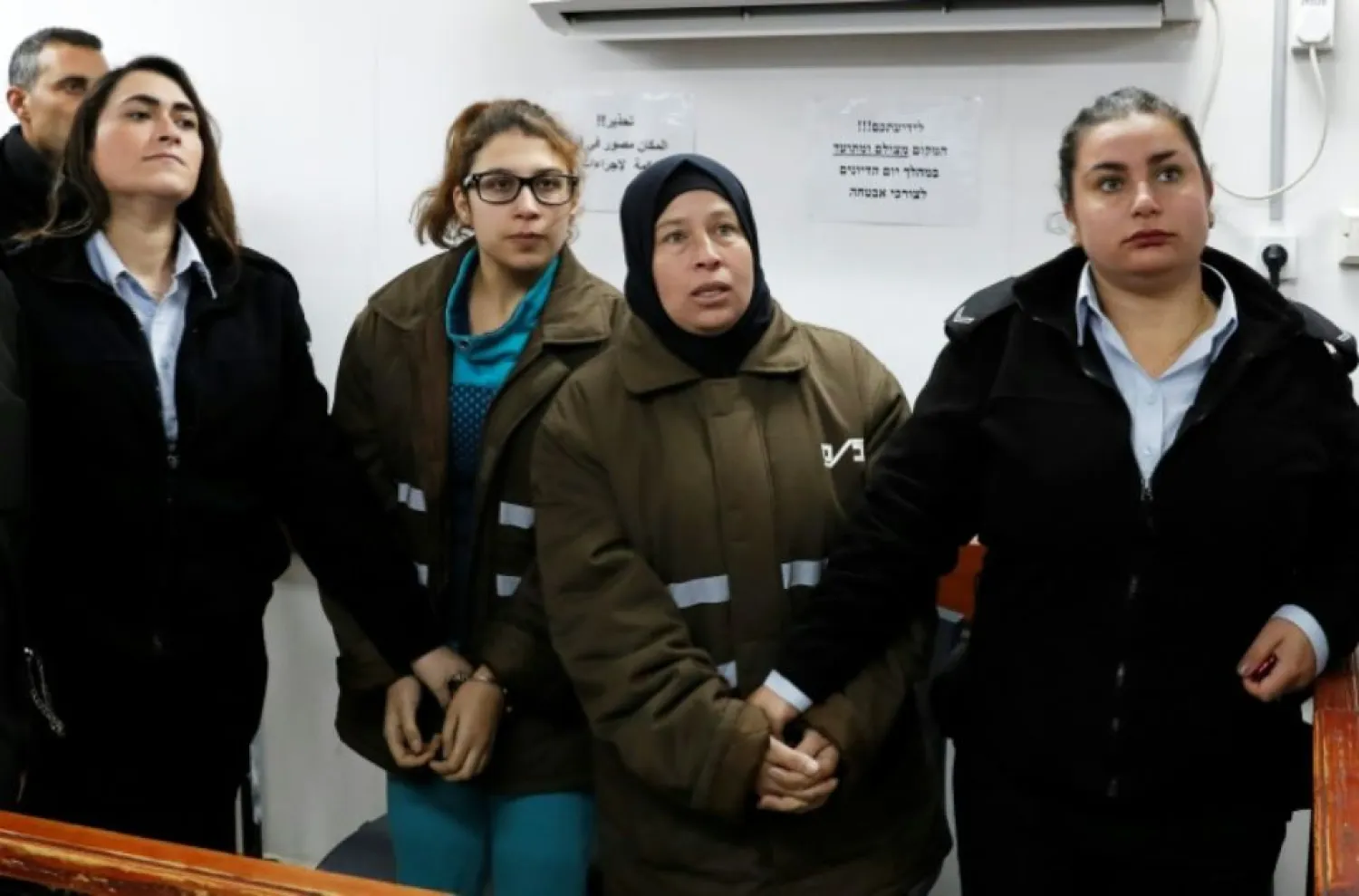Nour Tamimi and her aunt Nariman appear before an Israeli court. (AFP)