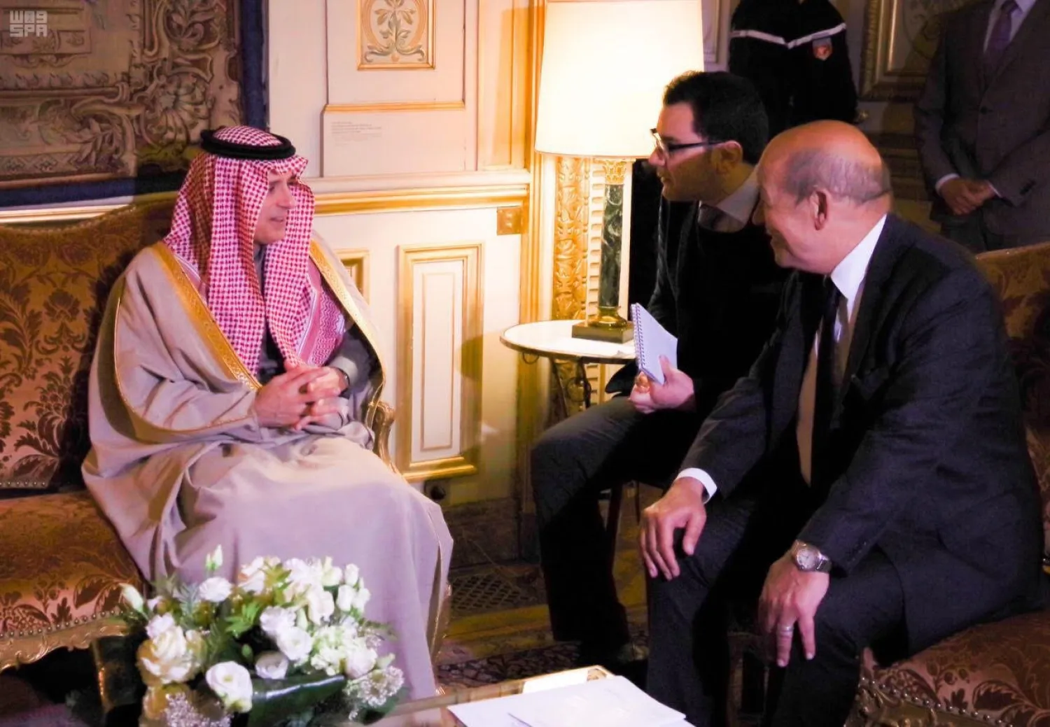 Saudi Foreign Minister Adel al-Jubeir holds talks in Paris with his French counterpart Jean-Yves Le Drian. (SPA)