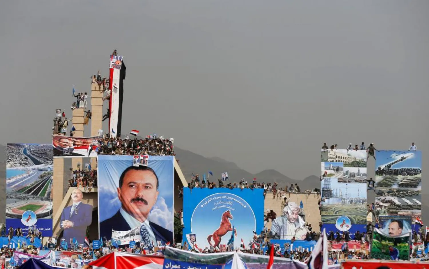 Supporters of Yemen's former President Ali Abdullah Saleh attend a rally in Sanaa to mark the 35th anniversary of the establishment of the General People's Congress party. (Reuters)