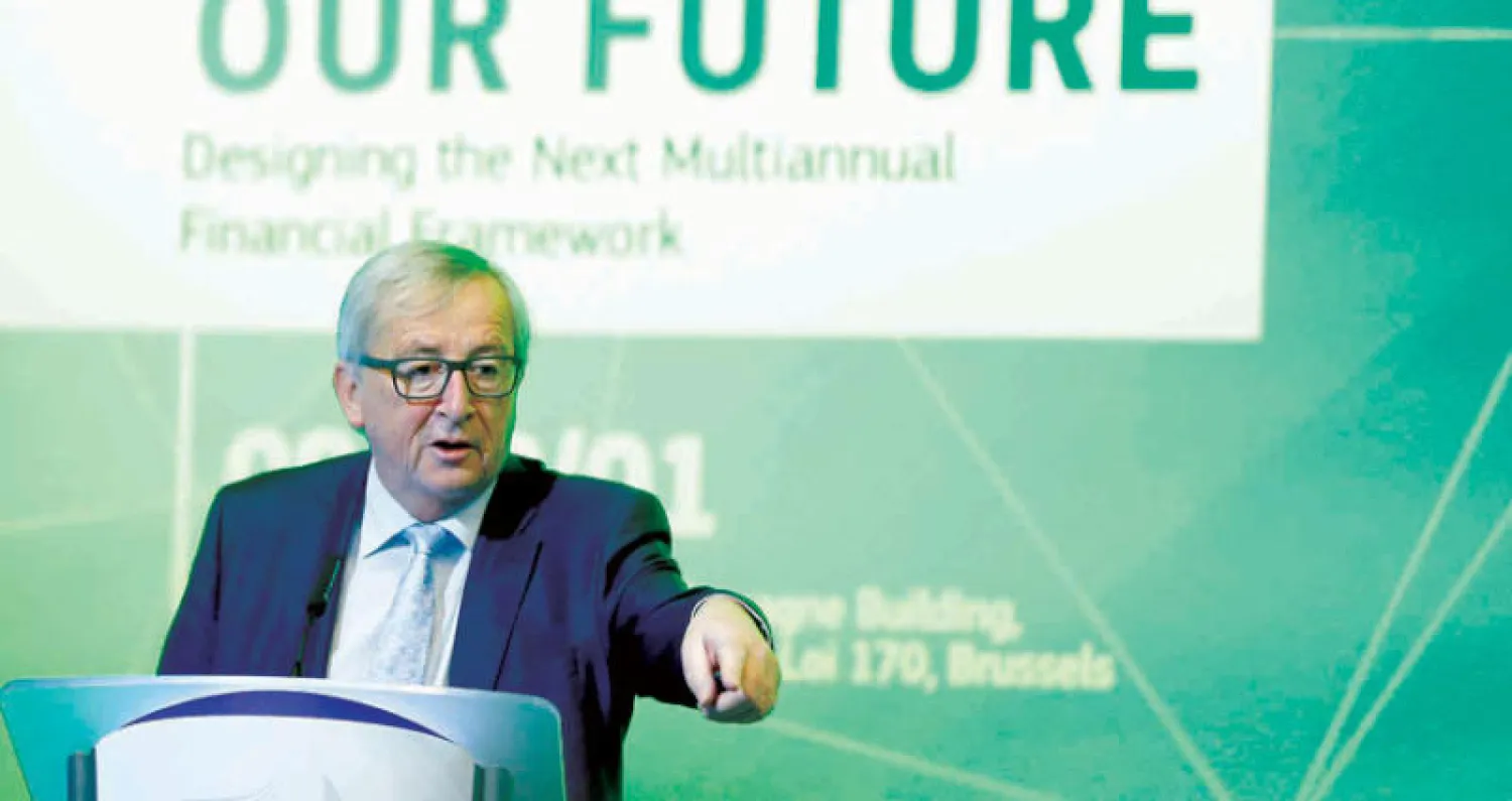 رئيس المفوضية الأوروبية جان كلود يونكر يتحدث في بروكسل عن مستقبل الاتحاد الأوروبي (رويترز)