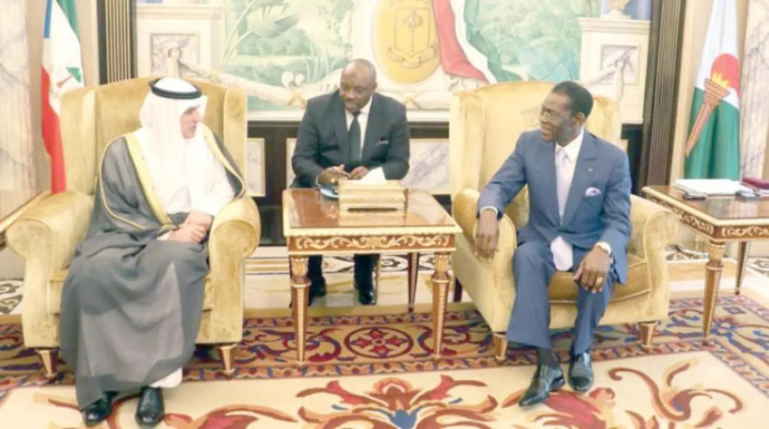President of Equatorial Guinea during his meeting with Saudi Foreign Minister Adel Al-Jubeir (SPA)