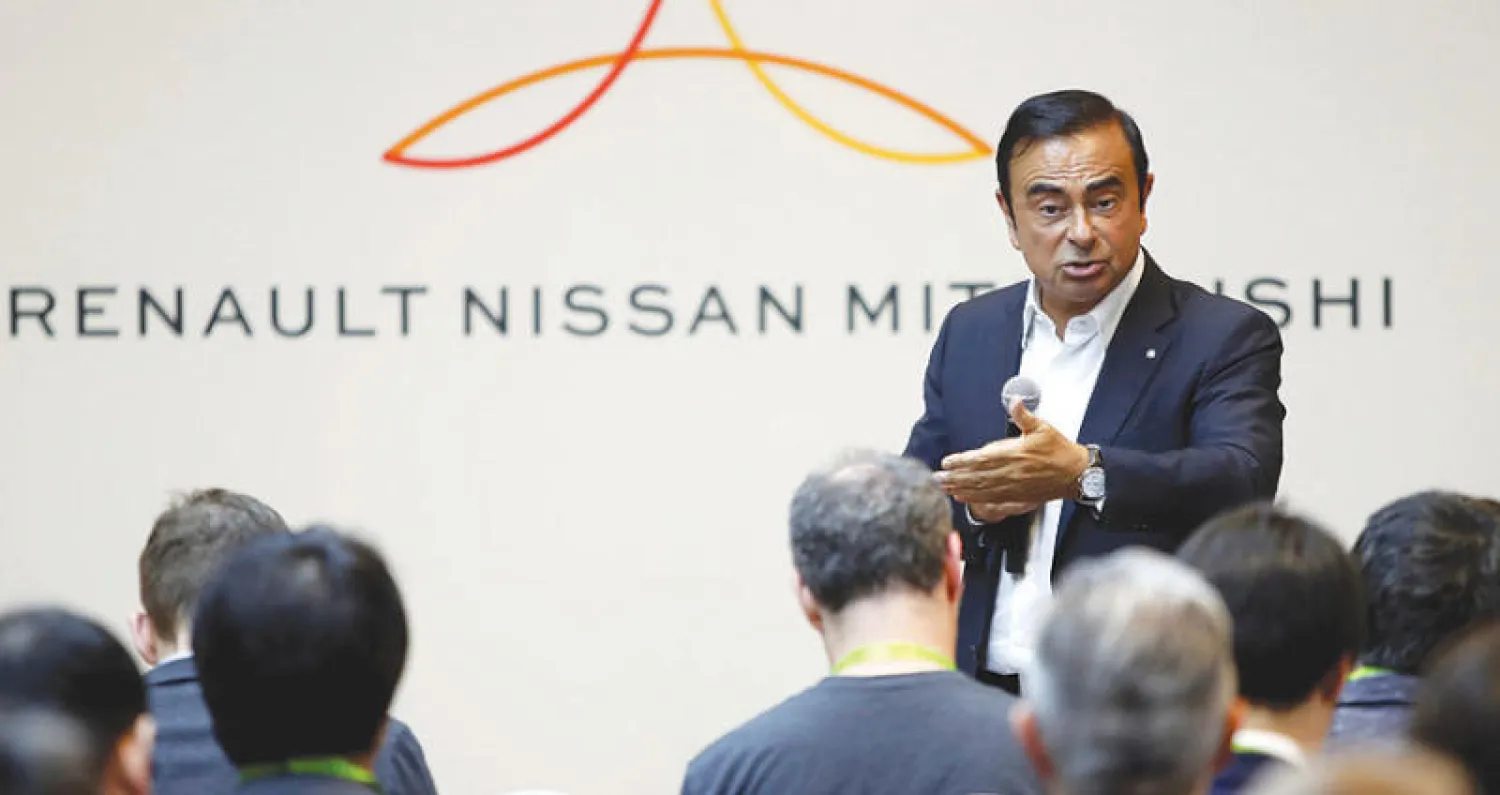 كارلوس غصن خلال المؤتمر الصحافي أمس (رويترز)