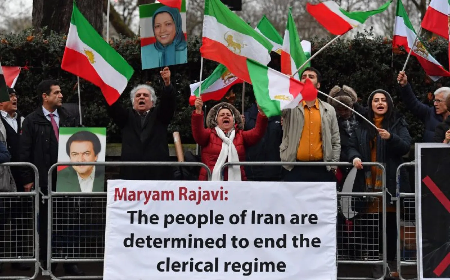 Protesters gather in front of the Iranian Embassy in London, supporting anti-government demonstrations in Iran. Photo: Ben Stansall/AFP