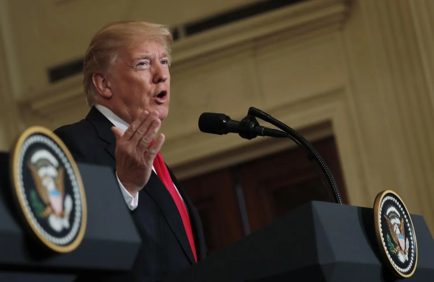 US President Donald Trump answers a question during a joint news conference with Norwegian Prime Minister Erna Solberg at the White House in Washington, US, January 10, 2018. REUTERS/Carlos Barria