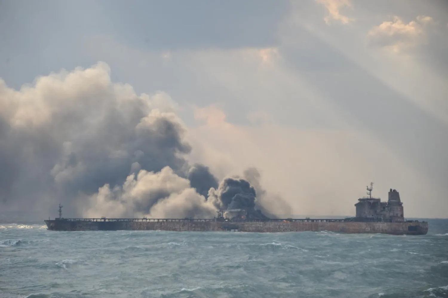 Explosions were heard on the stricken Iranian oil tanker, hindering rescue efforts. (Reuters)