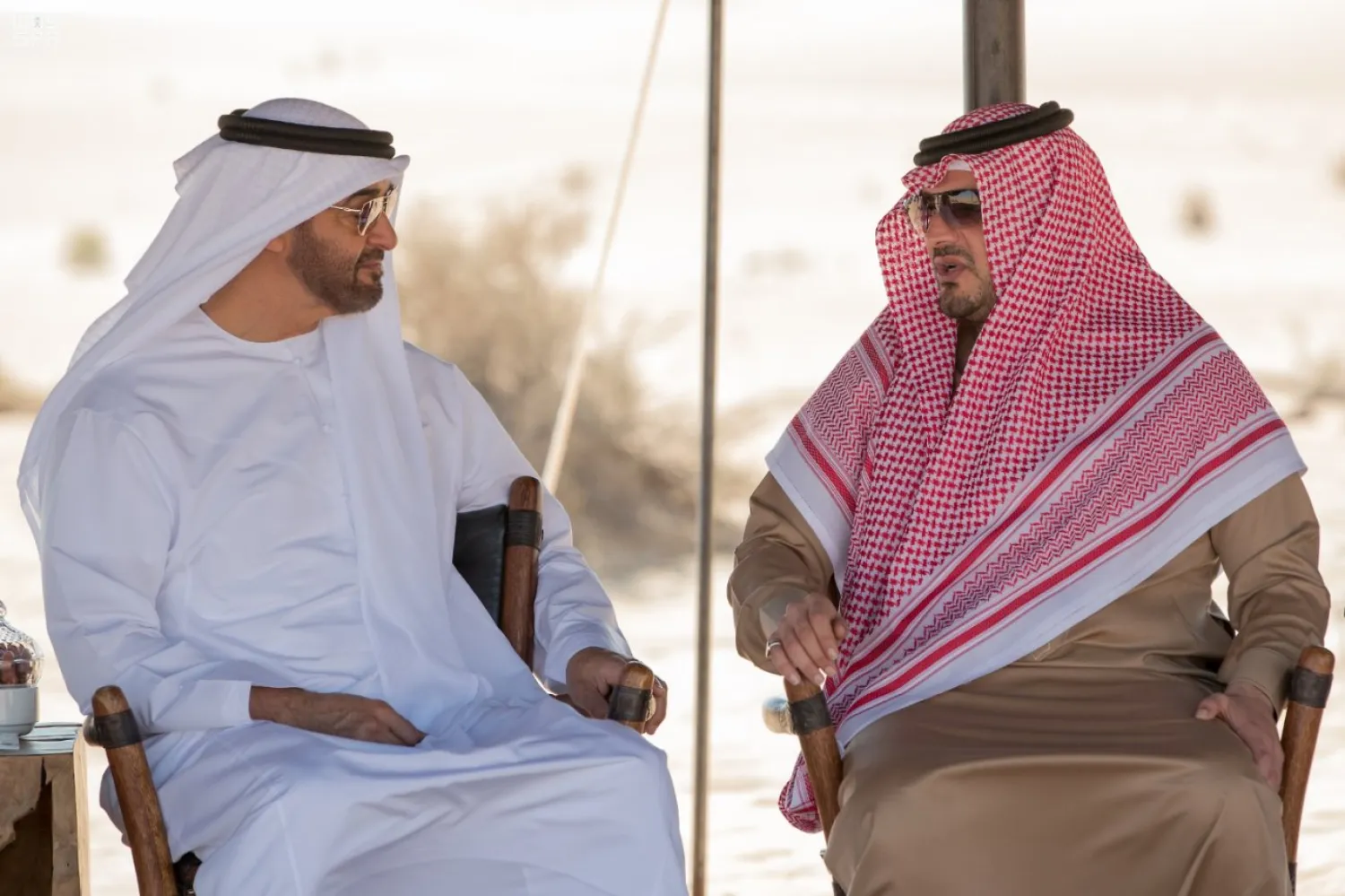 Saudi Minister of Interior Prince Abdulaziz bin Saud bin Naif bin Abdulaziz meets the Crown Prince of Abu Dhabi. (SPA)