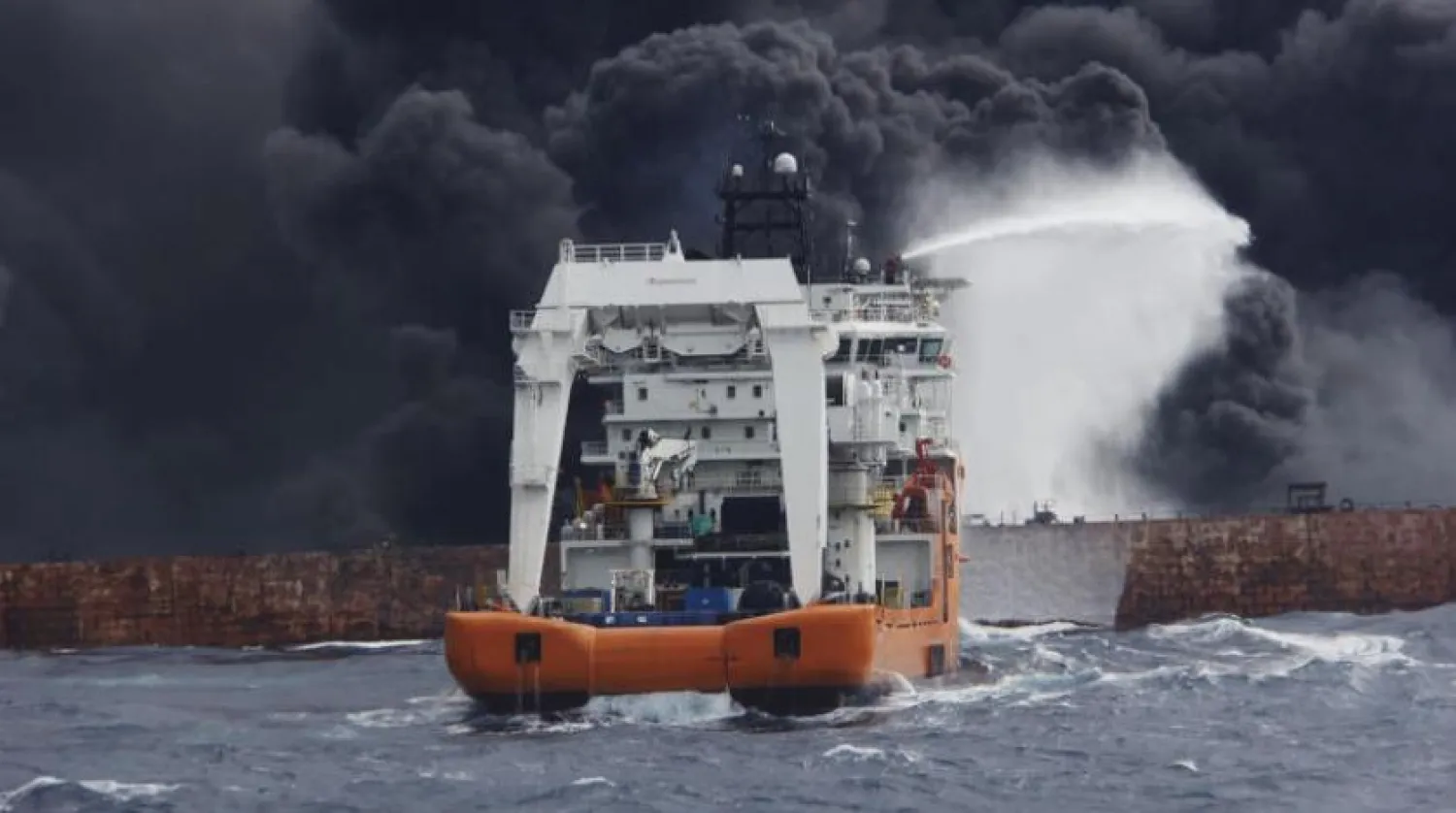 Burning Iranian oil tanker image via AFP