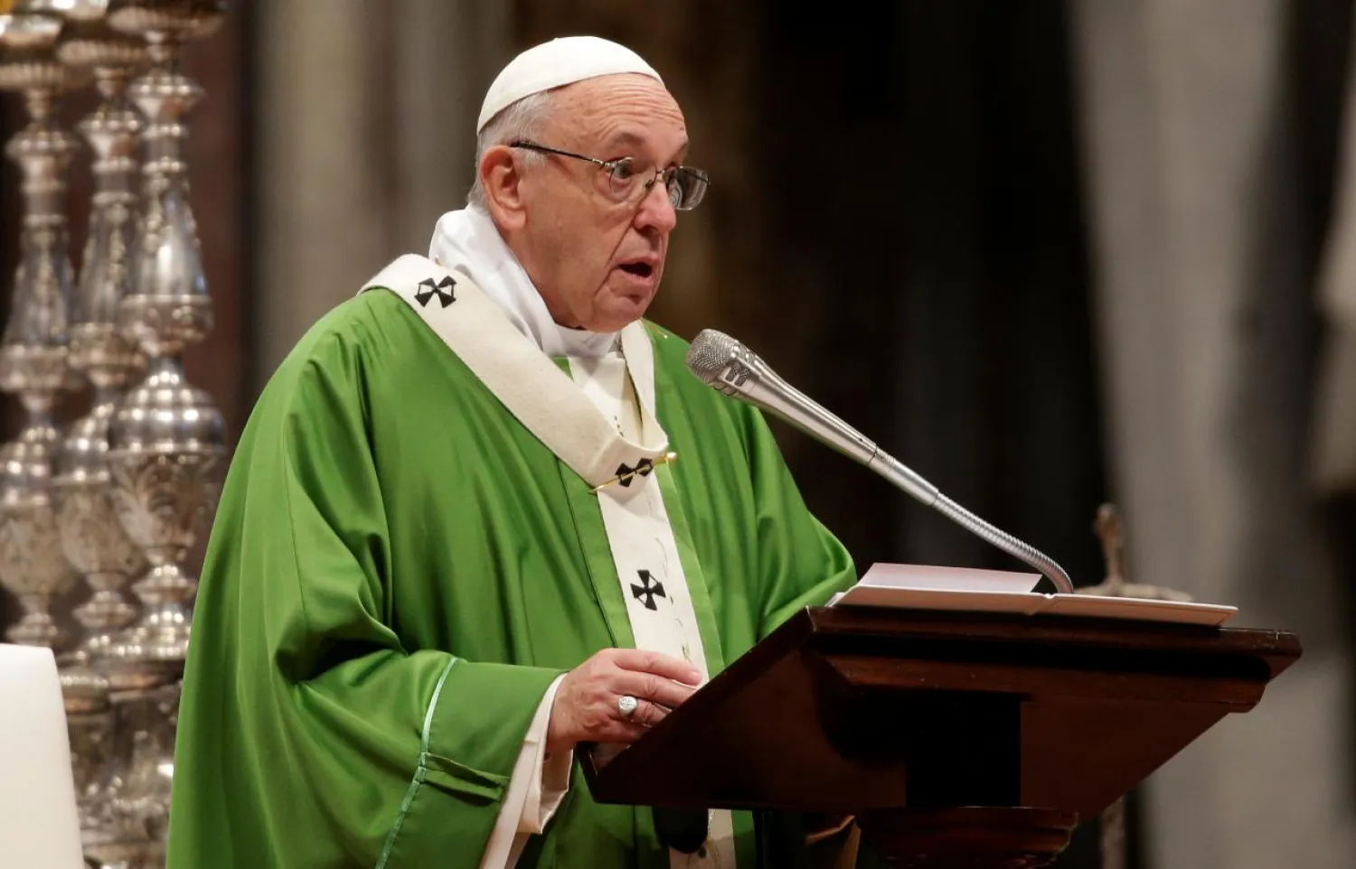 Pope Francis speaks as he leads a special mass to mark International Migrants Day in Saint Peter's Basilica at the Vatican January 14, 2018. REUTERS/Max Rossi