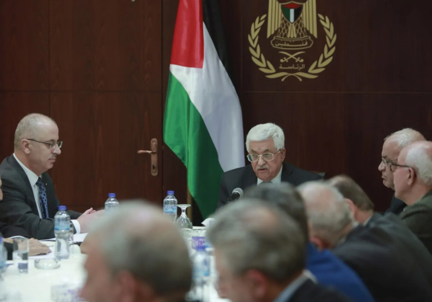 Palestinian President Mahmoud Abbas chairs a PLO meeting. (Reuters)